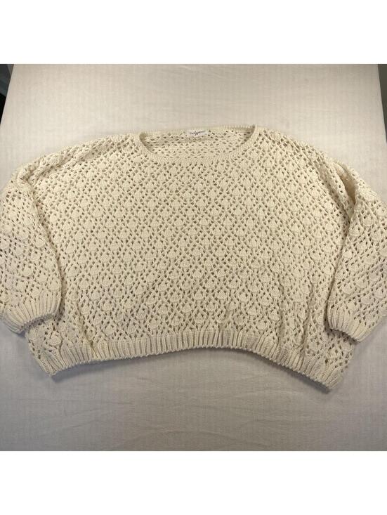 Sweaters - Women's Crochet Sweater Chunky, Open Weave knit M/L CarlyJean LA oversized ivory